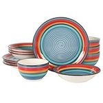 Gibson Home Rainbow 12 Piece Hand-Painted Stoneware Dinnerware Set - Blue