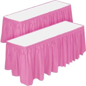 DecorRack 2 Pack Table Skirts, 29 in x 14 ft Each, Multi Pack -BPA Free- Plastic Tableskirt, Disposable, Reusable, Rectangular Tablecloth Skirt, Light Pink (2 Pack)