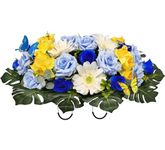 MUVIC Artificial Cemetery Flowers Saddle for Grave,Graveyard Decoration-Rose Daisy Cymbidium，Long-Lasting Bright Color,Easy Fit,Contains Butterflies