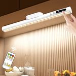 Hapfish Battery Powered Motion Sensor Lights, Rechargeable Led Strip Light Bar Battery Operated 4000mAh Magnetic Dimmable, Under Shelf Lighting for Mirror Indoor Wall Cabinet Kitchen - White