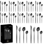 KitchAntique Matte Black Silverware Set | Satin Finish French Style 48-Piece Stainless Steel Flatware Set with Giftable Box | Dishwasher Safe Tableware for Home, Restaurant & Corporate Gifting