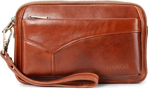 varbeder Mens Leather Clutch Organizer Wrist Bag Wallet with Credit Card Protector Slots, D-brown, With Card Slots, Business and Leisure