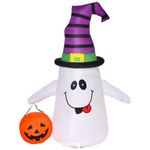 HOMCOM 1.2m Witch Ghost Halloween Inflatable Decoration w/LED Lights Fan Accessories Pumpkin Lantern Kids Adult Fun Weather-Resistant Indoor Outdoor Seasonal