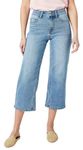 Judy Blue Women's High Waist Double Waistband Cropped Wide Leg Jeans, Medium Blue, 16 Plus