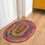 RAJRANG Multicolor Hand Braided Cotton Chindi Rug 60x90 cm Boho Reversible Rustic Oval Rugs for Home Décor