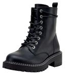 Jeossy Women's 9627 Combat Ankle Boots Low Heel Lace-up Booties with Side Zippr, Lace-up Boots-9627-black, 6.5 UK