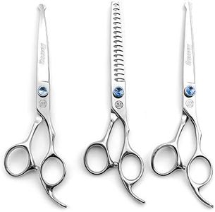 Moontay Fellschere Hundeschere Professionelles Hundepflege-Scherenset mit Gebogene/Gerade/Ausdünnungsschere zum Ausdünnen Schneiden 7 Zoll 440c japanische Edelstahlschere Hundepflege-Schere Silber