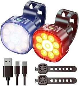 USB Rechargeable Bike Lights Set，IP65 Waterproof Mountain/Road Headlight and Taillights，8+7 Lighting Modes，Super Bright Front Light with Spotlight and Floodlight，Suitable for All Bikes