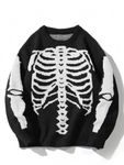 ZAFUL Halloween Sweaters for Mens Skeleton Sweater Crew Neck Vintage Y2K Knit Pullover Unisex Sweaters, 1-black, XX-Large