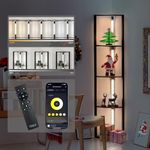 FENLO Dimmable LED Corner Floor Lamp with Shelves, Corner Shelf Floor Lamps for Living Room, LED Corner Display Shelf with Lights and Adjustable Color Temps, App/Remote Control - Fancy Edge Pro