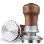 54mm Tamper, Spring Loaded Coffee Tamper, Self Leveling Espresso Tamper for Sage Coffee Machine Accessories, Adjustable Depth, Walnut Wood Handle, Stainless Steel Threaded Base, Silver