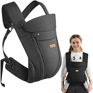 CUBY Baby Carriers from Newborn, Breathable Easy Zipper Essentials Ergonomic Wraps Carrier 3D Air Mesh Adjustable Head Neck Support Summer Baby Carriers Front Backpack Easy Use Up to 3 Years (Black)