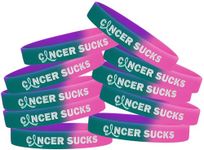 Fight Like a Girl Cancer Sucks Silicone Wristband Bracelets Thyroid Cancer 10-Pack (Teal, Purple, and Pink)