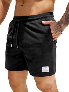 JMIERR Men's Shorts Corduroy Textured Casual Lightweight Drawstring Basketball Shorts Sports Wear 5 Inch US 40 (XX-Large) Black