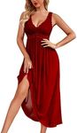 Avidlove Womens Sleepwear Lace Lingerie Chemises V Neck Nightgown Long Sexy Sleep Dress Sleeveless Lace for Women Elegant Wine Red