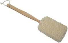 Natural Wooden Handle Ramie Shower Sponge - Long Exfoliating Body Scrubber for Deep Cleansing, Circulation Boost and Full-Body Reach - Back Loofah with Hanging Rope Loop