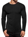 Ekouaer Men's Long SLeeves Tops Lightweight Thermal Underwear Ribbed Crew Neck Base Layer Shirt Solid Tight Tees Black S