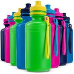 Bulk Kids Water Bottles For School - Pack Of 12 18 Oz 7.5 Inch Bpa-free Plastic Kids Water Bottle With Straw Pop-up Tops & Handles For Sports Teams Student Gifts Birthday Party Favors Loot Bag Fillers