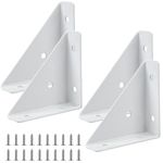 Angle Corner Brackets, 4 Packs Bed Corner Support, Angle Corner Brackets, Shelf Brackets Triangular Bracket Fastener, Braces Joining Support with Screws, Corner Bracket for Desk Bed Edge(White)