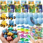 zycBernoi Dinosaur Party Favors For 12 Kids, Hatching Dinosaur Eggs, Pull Back Cars, Invitations, Goodie Bags, Slingshot Dinosaur Finger and Stickers, Dinosaur Gifts Birthday Party for Kids