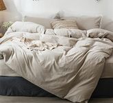 MooMee Bedding Duvet Cover Set 100% Washed Cotton Linen Like Textured Breathable Durable Soft Comfy (Tannish Linen Grey, King)