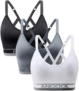 ANGOOL Sports Bras Women Padded Seamless Yoga Bra Wireless Adjustable Straps Longline Running Gym Training Bra, Black+Grey+White, M