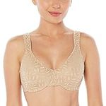 Olga Women's Sheer Leaves Minimizer Bra Full Coverage, French Toast, 34C