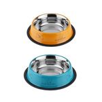 PAWPOURRI Combo of Anti-Skid Feeding Bowls for Dogs, Cats & Puppy Pet Bowl Pack 2 Stainless Steel Pet Bowl (700 ml Each, Blue & Yellow)