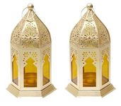 Decorate Dreams Small Moraccan Lantern/Lamp with t-Light Candle Holder, Antique Collection Decorative Hanging Lantern for ramzan, eid, Diwali | Set of 2 | (Red) (Yellow)