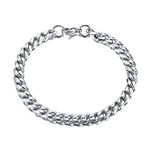 TempBeau Chain Bracelet Chunky 7mm Stainless Steel Curb Hand Bracelet for Men 21cm/8inch with Lobster Clasp Cuban Bangle Cuff for Mens Boys Womens Kid Hip Hop Rapper