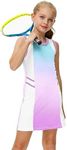 AOBUTE Girls Tennis Outfit 2 Piece Set Sportswear Tank Dress and Shorts 4-12Y, Cyan Purple, 6-7 Years