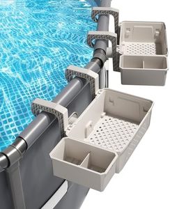 AquaJoyer 2 Sets of Poolside Storage Baskets with Cup Holders - Perfect for 3-Inch or Smaller Top Rails - Above Ground Pool Accessories - Fit for Most Above Ground Pool（Grey）