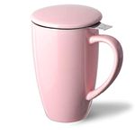 SWEEJAR Porcelain Tea Mug with Infuser and Lid,Teaware with Filter, Loose Leaf Tea Cup Steeper Maker, 16 OZ for Tea/Coffee/Milk/Women/Office/Home/Gift (Pink)