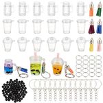 OLYCRAFT 204pcs Mini Cup Keychain Kit Bubble Tea Keychain Accessories Set NO-Glue Bubble Tea Keychain Kit Mini Cup Pendants with Keychain Rings Tassels Bubbles Straws for Key Chain DIY Earring Making