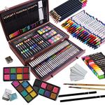 LUCKY CROWN 143 Piece Deluxe Art Set,Artist Sketching Drawing & Painting Set,Art Supplies with Wooden Case,Professional Art Kit for Kids,Teens and Adults