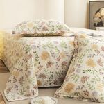Story@Home King Size Bedsheet | Cloud Cotton Flatsheet King Size with Two Pillow Covers| 300 TC | Super Soft Bed Sheet for King Size Bed | Floral Design (270 x 250 cm, Off White & Yellow)