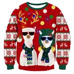 Freshhoodies Ugly Christmas Sweater with LED Lights Mens Womens Alpaca Knit Long Sleeve Round Neck Xmas Jumper Red Sweatshirt Pullover Knitwear XL