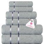 Casa Copenhagen Eternal Collection 2.O, 100% Super Soft Cotton 6 Piece Towel Set, Includes 2 Bath Towels 2 Hand Towels 2 Washcloths - Mirage Grey