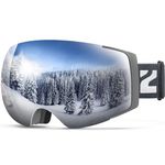 ZIONOR X4 Ski Snowboard Snow Goggles Magnet Dual Layers Lens Spherical Design Anti-fog Anti-slip Strap UV Protection for Men Women - Grey Frame GreyRevoSilver Lens