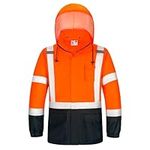 sesafety Hi Vis Rain Jacket, Rain Suits for Men Waterproof with Black Bottom, Rain Coats for Men Interior Mesh, Class 3 High Visibility Rain Gear, Removable Hood Orange (4XL/5XL)