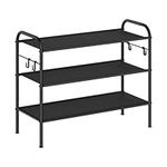 SONGMICS Shoe Rack, 3-Tier Shoe Organizer, Fabric Shoe Shelf Storage with 4 Hooks, Holds up to 12 Pairs of Shoes, Height-Adjustable Shoe Rack for Entryway, Hallway, Closet, Ink Black ULMR037B01