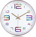 Rylan Wall Clock 12" Silent Quartz Decorative Latest Wall Clock Non-Ticking Classic Clock Battery Operated Round Easy To Read For Room/Home/Kitchen/Bedroom- Analog, Plastic, Multicolor