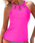 Tempt Me High Neck Tankini Top Backless Bathing Suit Tops for Women Swimsuit Top Key Hole Swim Top Only, Hot Pink, XX-Large