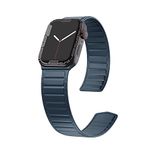 Magnetic Leather Bands Compatible with Apple Watch Band 49mm 45mm 44mm 42mm 41mm 40mm 38mm, Leather Link Loop Wristband with Strong Magnet for iWatch SE SE2& Series 8/7/6/5/4.. Ultra Men, Baltic Blue