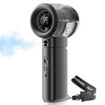 Karcusiny Portable Misting Fan Handheld Powerful Turbo Fan, 100 Speeds, 6000mAh Rechargeable Battery, LED Display, Spray Mist Personal Mini Fan for Travel, Beach, Outdoor Camping (Black)