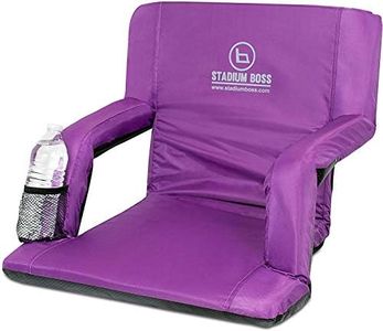 Stadium Boss Recliner Stadium Seat for Bleachers, Benches, Lawns, Backyard, Camping & Beach – Padded Sport Chair, Cushion Backs & Armrest – 6 Reclining Positions – Portable Carry Straps – Purple