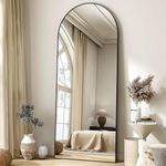 Koonmi Arched Full Length Mirror, Right Angle Design, Medium Size 165×60cm, Full Length Mirror with Stand, Made of Tempered Glass Suitable for Bedroom, Entryway, Living Room, Black