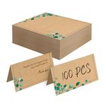 100 PCS Kraft Place Cards, Small Tent Cards with Green Plant Design Delicate Seating Cards Blank Name Cards Escort Cards for Wedding, Table, Dinner Parties, Receptions (2” x 3.5”, Greenery Design)