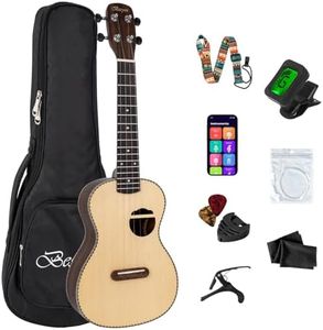 Besyou 23 Inch Spruce Rosewood Concert Ukulele Beginner Kids and Adult Student Travel Wooden Ukelele Kit with Tuner Gig Bag Strap Carbon Nylon String Picks Cloth Gift Choice