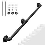 BQKOZFIN 4FT Stair Handrail Hand Railing for Stairs, Hand Railing for Stairs Indoor Wall Mount Handrails, Carbon Steel Pipe Handrail for Indoor Outdoor Stairs, Black